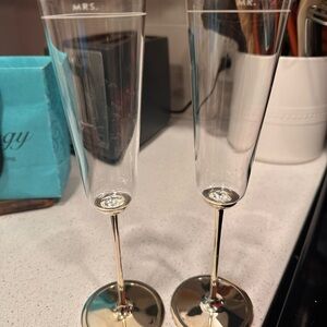 Kate Spade Mr & Mrs Gold Champagne Flutes